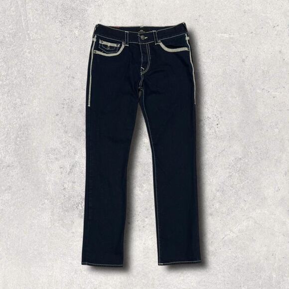 ★ True Religion (Ricky) Dark Straight-Leg Jeans w/ White Stitching ★ - Picture 3 of 8
